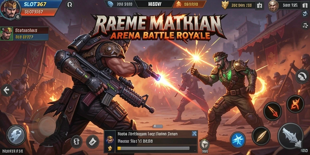 Screenshot utama SLOT367 menampilkan aksi pertempuran sengit dalam arena Battle Royale.